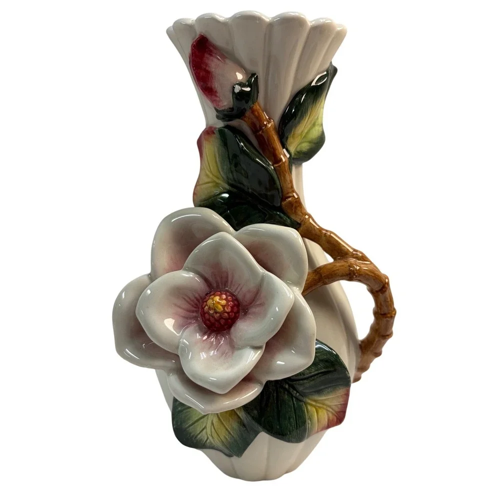 Fitz & Floyd Classics Magnolia Ceramic Vase Handcrafted China White Floral 7.5